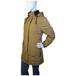 Eddie Bauer EB550 Goose Down Jacket Hooded Camel Coat | Womens M